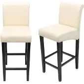 Mendler 2er-Set Barhocker MCW-C33, Barstuhl Tresenhocker creme, dunkle Beine, Leder