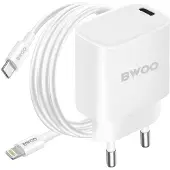 BWOO CDA159 PD Wandladegerät 20W 1x USB-C-Anschluss + Lightning weiß