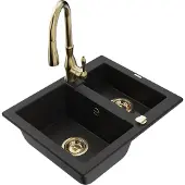 Mexen Carlos 1,5-Becken-Granitspüle mit Mischbatterie Savita, Schwarz - 6518-77-672601-50