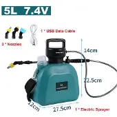 MaxPower (Grün-5L-7,4V) Elektrisches Batteriesprühgerät, Gartenarbeit, Bewässerung von Blumen, Kanne, Landwirtschaft,