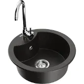 Mexen Diego 1-Becken-Granit-Spüle mit Mischbatterie Telma, Schwarz/Gold - 6512-75-670200-00