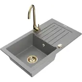Mexen Pablo 1 Becken-Granitspüle mit Abtropffläche und Mischbatterie Telma, Grau - 6510-71-670200-50