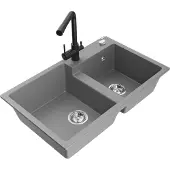 Mexen Tomas 2-Becken-Granitspüle mit Mischbatterie Duero, Grau - 6516-71-671600-70