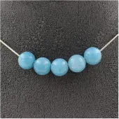 Bijoux Steine und Mineralien. Halskette mit 5 blauen Chalcedonperlen 8 mm. Kette aus Edelstahl Halskette für Frauen, Männer. Anpassbare Größe.