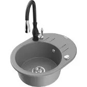 Mexen Kevin 1 Becken-Granitspüle mit Abtropffläche und Mischbatterie Savita, Grau - 6517-71-672601-70