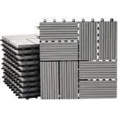 MCW WPC Bodenfliese Sarthe Holzoptik Balkon/Terrasse 11x Je 30x30cm - 1qm Grau Vierecke