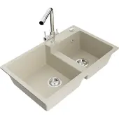 Mexen Tomas 2-Becken-Granitspüle mit Mischbatterie Duero, Beige - 6516-69-671600-00