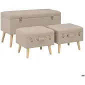 Helloshop26 Banquette Pouf Hocker Möbel Hocker mit Stauraum 3 Stück beige Stoff 3002089