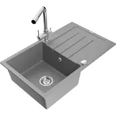 Mexen Bruno 1 Becken-Granitspüle mit Abtropffläche und Mischbatterie Duero, Grau - 6513-71-671600-00
