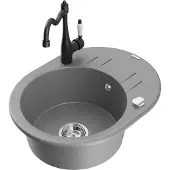 Mexen Kevin 1 Becken-Granitspüle mit Abtropffläche und Mischbatterie Carla, Grau - 6517-71-670700-70
