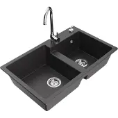 Mexen Tomas 2-Becken-Granitspüle mit Mischbatterie Telma, Schwarz gesprenkelt - 6516-76-670200-00
