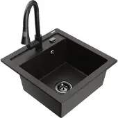 Mexen Vito 1-Becken-Granit-Spüle mit Mischbatterie Elia, Schwarz/Gold metallisch - 6503-75-670101-70-B