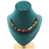Bijoux Edelsteine und Mineralien. Halskette mit 20 Traumachat-Perlen 8 mm. Edelstahlkette Halskette für Damen, Herren. Anpassbare Größe.