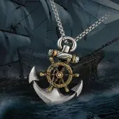 MaxPower (Silber) Herren-Persönlichkeit, kreativer Piratenschiff-Anker-Anhänger, Geschenk, lässig, Retro-Halskette,