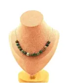 Bijoux Steine und Mineralien. Halskette mit 15 Indianer-Agate-Perlen 8 mm. Kette aus rostfreiem Stahl Halskette für Frauen, Männer. Anpassbare Größe.