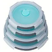 MaxPower Silikon-Set mit 4 faltbaren Lebensmittelboxen, grauer Rand blau
