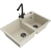 Mexen Tomas 2-Becken-Granitspüle mit Mischbatterie Duero, Beige - 6516-69-671600-70