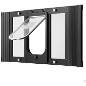 DUOKU Verstellbare Katzenklappe für Fenster--68,6 bis 81,3 cm-Klares Glas-Magnetverschluss-Schwarz