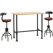Mendler Set Bartisch + 2x Barhocker MCW-N21, höhenverstellbar drehbar Fußablage, Industrial Metall Kunstleder natur, braun