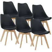 Helloshop26 Set aus 6 Esszimmerstühlen mit Kunstleder in Schwarz und Buche 03_0006782