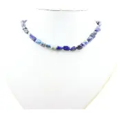 Bijoux Edelsteine und Mineralien. Lapis Lazuli Perlenkette aus Pakistan mit Edelstahlkette.