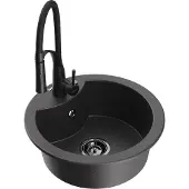 Mexen Diego 1-Becken-Granit-Spüle mit Mischbatterie Aster, Schwarz gesprenkelt - 6512-76-73450-70-B