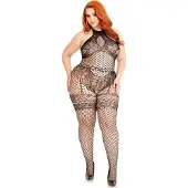 Leg avenue Nahtloser Neckholder-Bodystocking aus Industrienetz mit Dessous-Dessous aus Kunstspitze.