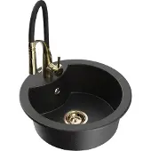 Mexen Diego 1-Becken-Granit-Spüle mit Mischbatterie Aster, Schwarz/Silbermetallic - 6512-73-73450-57-G