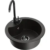 Mexen Diego 1-Becken-Granit-Spüle mit Mischbatterie Telma, Schwarz/Gold - 6512-75-670200-70-B