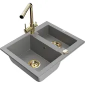 Mexen Carlos 1,5-Becken-Granitspüle mit Mischbatterie Duero, Grau - 6518-71-671600-50