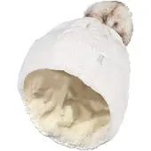 Heat Holder Wärmehalter - Damen Strickfleece gefütterte Thermo-Bommelmütze mit Pom Pom