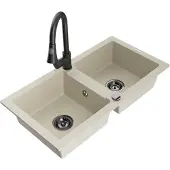 Mexen Mario 2-Becken-Granitspüle mit Mischbatterie Elia, Beige - 6504-69-670101-70