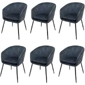 Mendler 6er-Set Esszimmerstuhl MCW-O28, Küchenstuhl Polsterstuhl Stuhl, Stoff/Textil (340g/m²) Metall blau