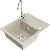 Mexen Enzo 1 Becken-Granitspüle mit Abtropffläche und Mischbatterie Telma, Beige - 6506-69-670200-00