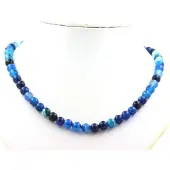 Bijoux Steine und Mineralien. Halskette mit blauen gestreiften Achatperlen 8 mm Edelstahlkette.
