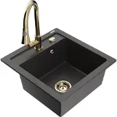 Mexen Vito 1-Becken-Granit-Spüle mit Mischbatterie Elia, Schwarz gesprenkelt - 6503-76-670101-50