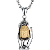 ABOOFAN Punk Buddha Halskette Für Herren, Handpalmen Schmuck
