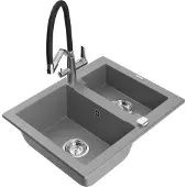 Mexen Carlos 1,5-Becken-Granitspüle mit Mischbatterie Duo, Grau - 6518-71-671701-07