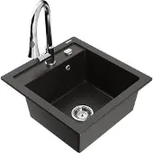 Mexen Vito 1-Becken-Granit-Spüle mit Mischbatterie Elia, Schwarz/Gold metallisch - 6503-75-670101-00