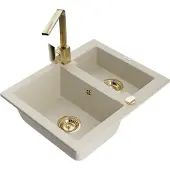 Mexen Carlos 1,5-Becken-Granitspüle mit Mischbatterie Rita, Beige - 6518-69-670300-50