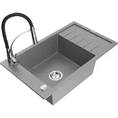 Mexen Elias 1 Becken-Granitspüle mit Abtropffläche und Mischbatterie Aster, Grau - 6511-71-73450-07