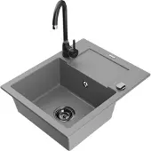 Mexen Enzo 1 Becken-Granitspüle mit Abtropffläche und Mischbatterie Telma, Grau - 6506-71-670200-70-B
