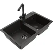 Mexen Tomas 2-Becken-Granitspüle mit Mischbatterie Duero, Schwarz/Gold metallisch - 6516-75-671600-70-B
