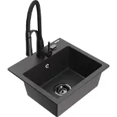 Mexen Milo 1-Becken-Granit-Spüle mit Mischbatterie Aster, Schwarz gesprenkelt - 6505-76-73450-70-B