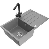 Mexen Bruno 1 Becken-Granitspüle mit Abtropffläche und Mischbatterie Duero, Grau - 6513-71-671600-70