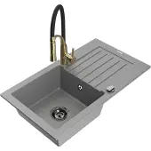 Mexen Pablo 1 Becken-Granitspüle mit Abtropffläche und Mischbatterie Aster, Grau - 6510-71-73450-57-B