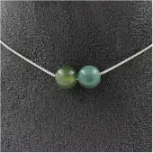 Bijoux Edelsteine und Mineralien. Halskette mit 2 Moosachat-Perlen 8 mm. Edelstahlkette Halskette für Frauen, Männer. Anpassbare Größe.