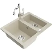 Mexen Carlos 1,5-Becken-Granitspüle mit Mischbatterie Carla, Beige - 6518-69-670700-00