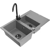 Mexen Gaspar 1,5-Becken-Granitspüle mit Abtropffläche und Mischbatterie Telma, Grau - 6507-71-670200-70-B
