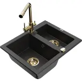 Mexen Carlos 1,5-Becken-Granitspüle mit Mischbatterie Duero, Schwarz/Silbermetallic - 6518-73-671600-50